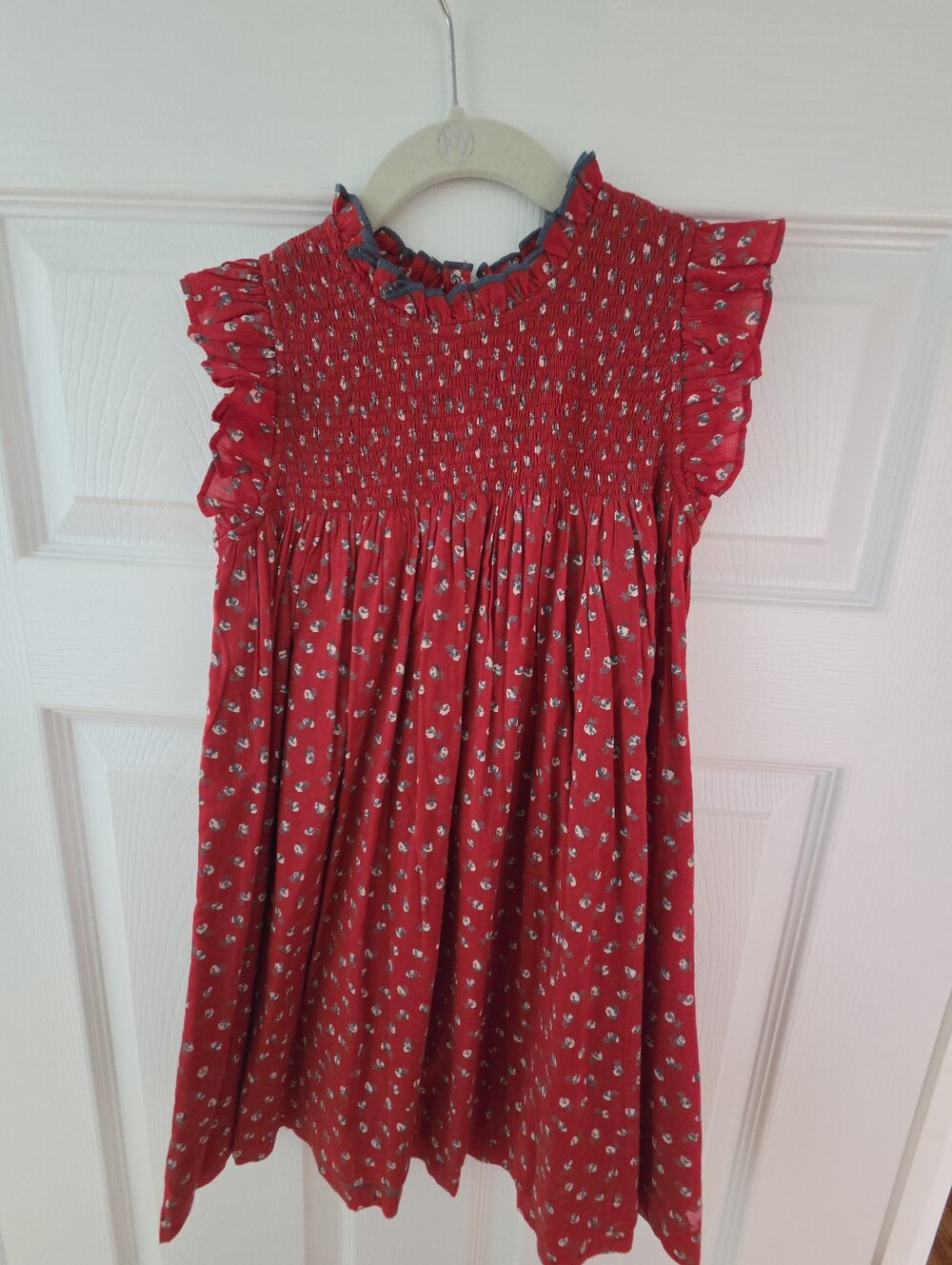 Pink Chicken Red Smocked Ruffle Sleeve Dress Top